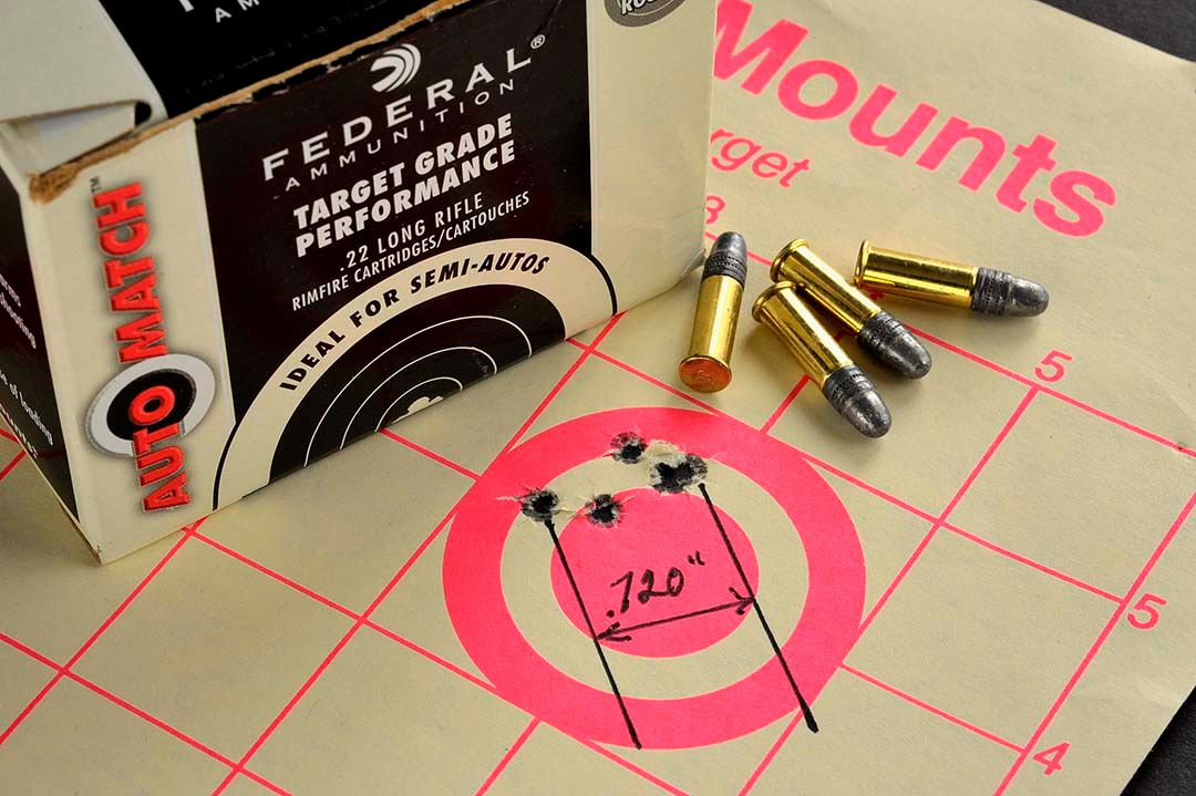 At 25 yards and with Federal’s Target Grade ammunition, the best group the Ruger Long Range rifle produced was this .720 inch, 5-shot group.